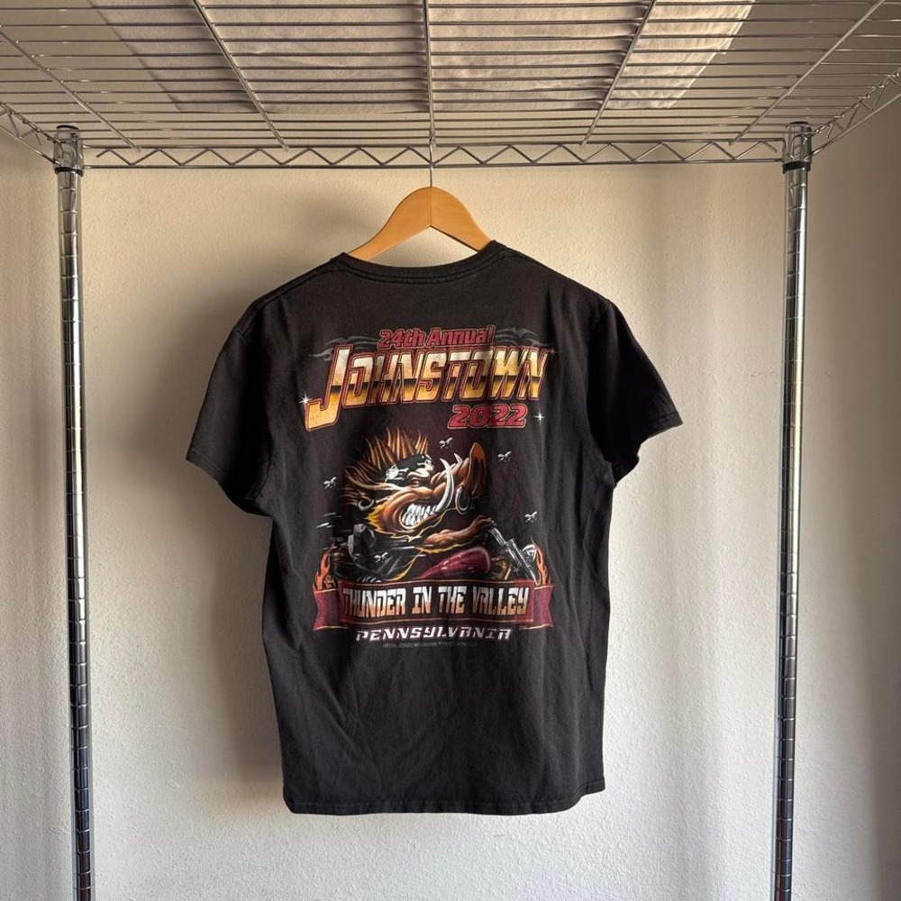 Vintage Harley Davidson Johnstown Thunder In The Valley Black Biker Tee Shirt